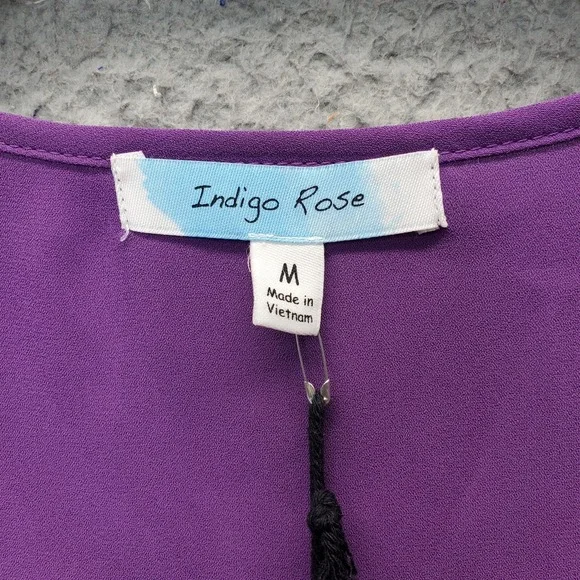 Indigo Rose Tunic Top Women Medium Purple Balloon Sleeve Crochet Lace Scoop Neck - Picture 5 of 9